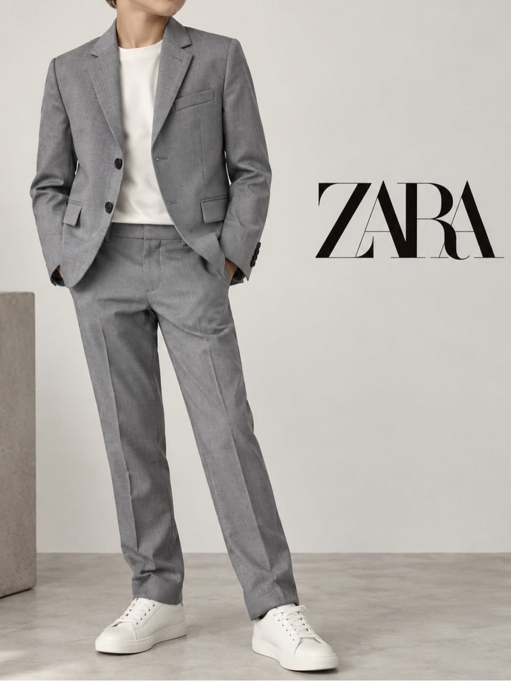 ZARA Boys' Light Gray Two-Piece Suit Jacket & Trousers Size 7/8